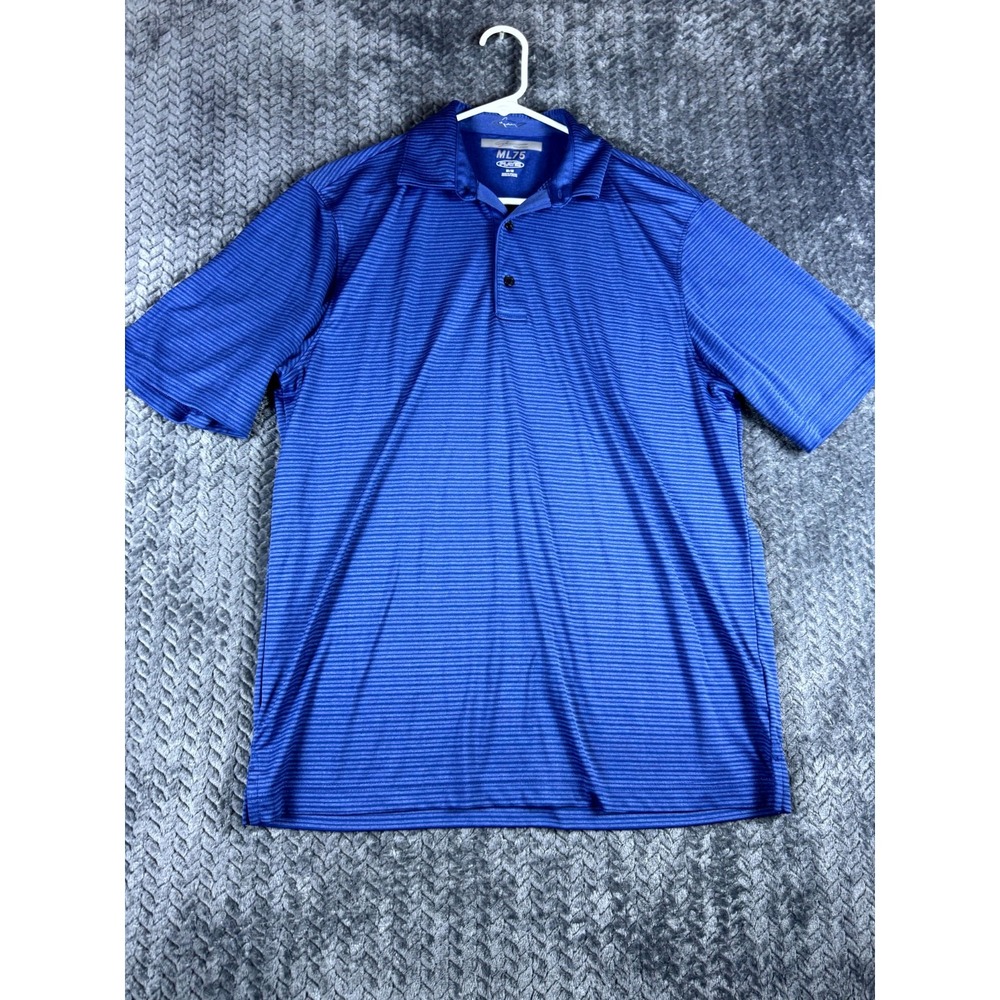 Greg Norman ML75 Play Dry Polo Shirt Mens Medium Blue Striped Performance Golf
